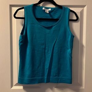 Women’s Knit Tank Top Light Sweater Teal Blue LG August Silk Sleeveless Summer